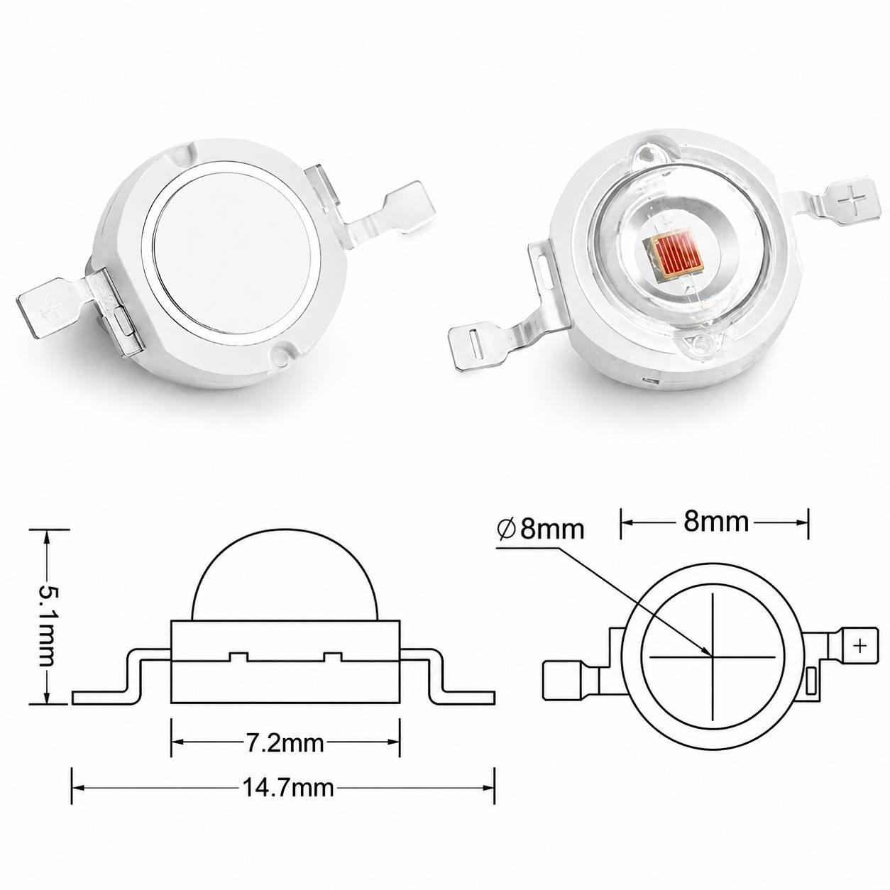 1W High Power SMD LED Bead | Bright RED (620nm-630nm) Light Emitting Diode Chip