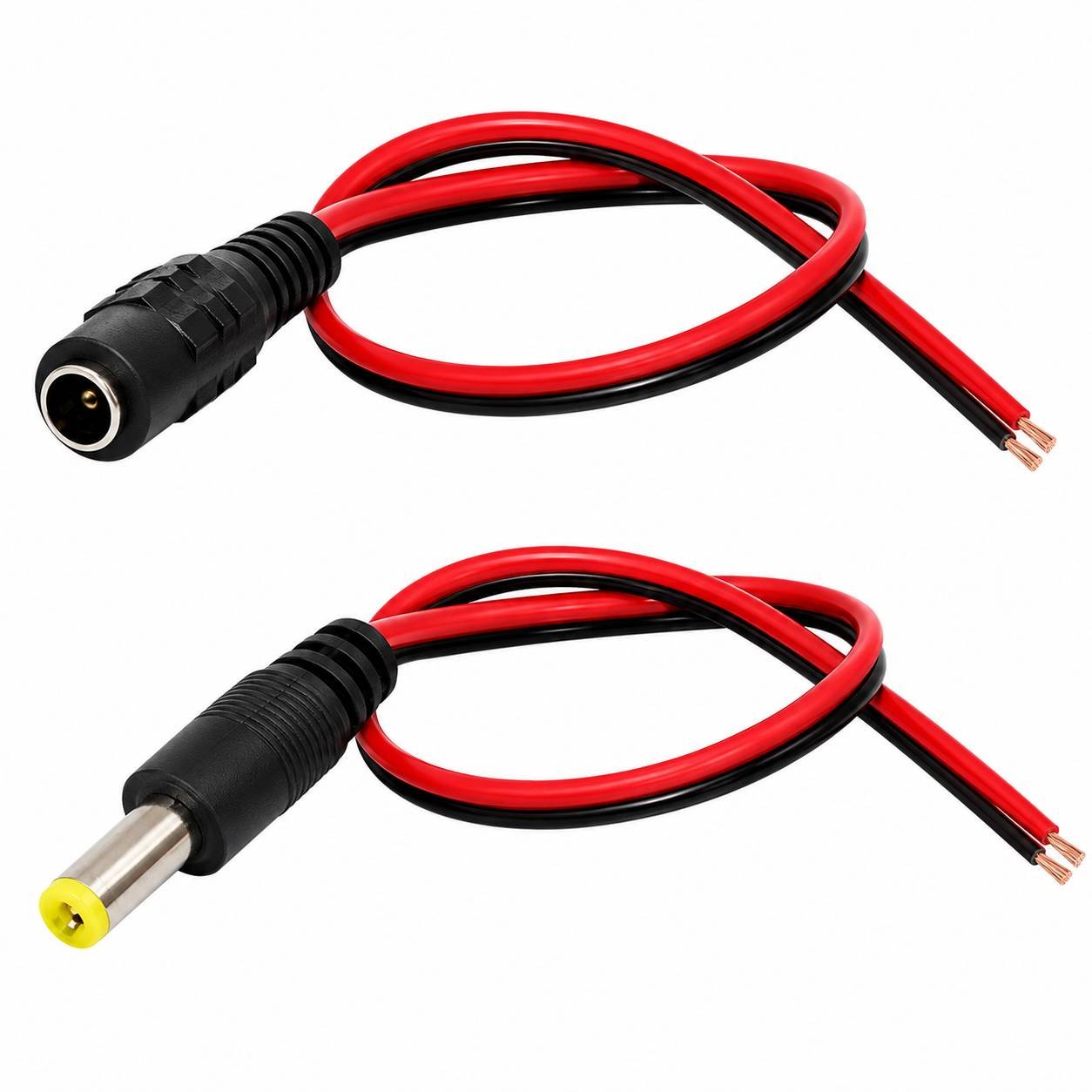 12V DC Power Pigtail Cable (Male & Female) - 5.5x2.1mm Barrel Jack Connector with Bare Wire Ends