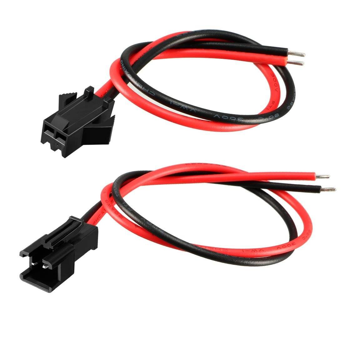 BulkyBaba 2-Pin JST SM Male and Female Plug Connector Cable Set with Red & Black Wires