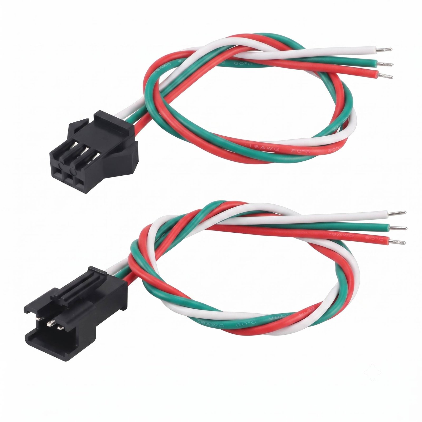 BulkyBaba 3-Pin JST SM Male and Female Plug Connector Cable Set with Red, Green, and White Wires