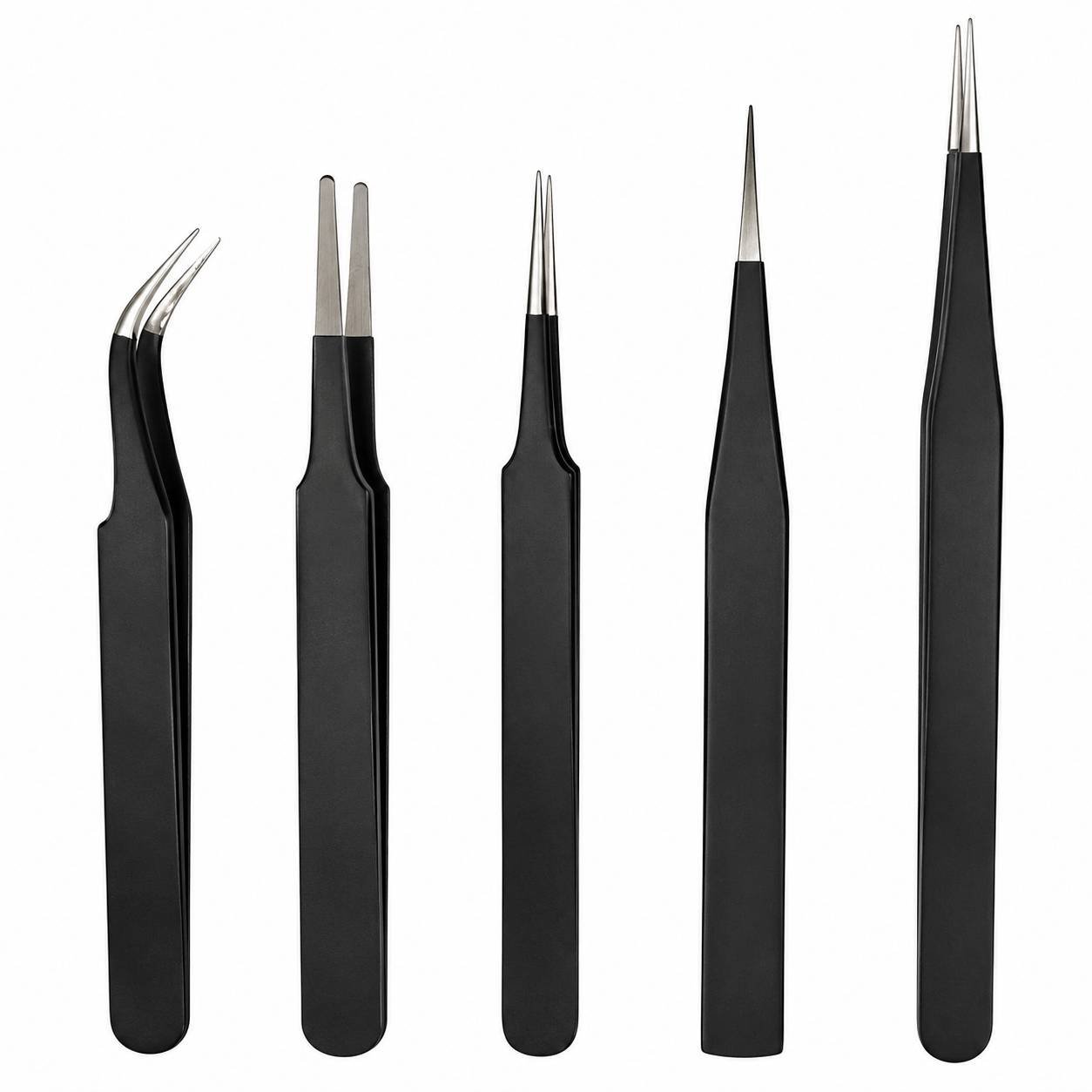 BulkyBaba 5-Piece Anti-Static Precision Tweezers Set for Electronics Repair & SMD Soldering