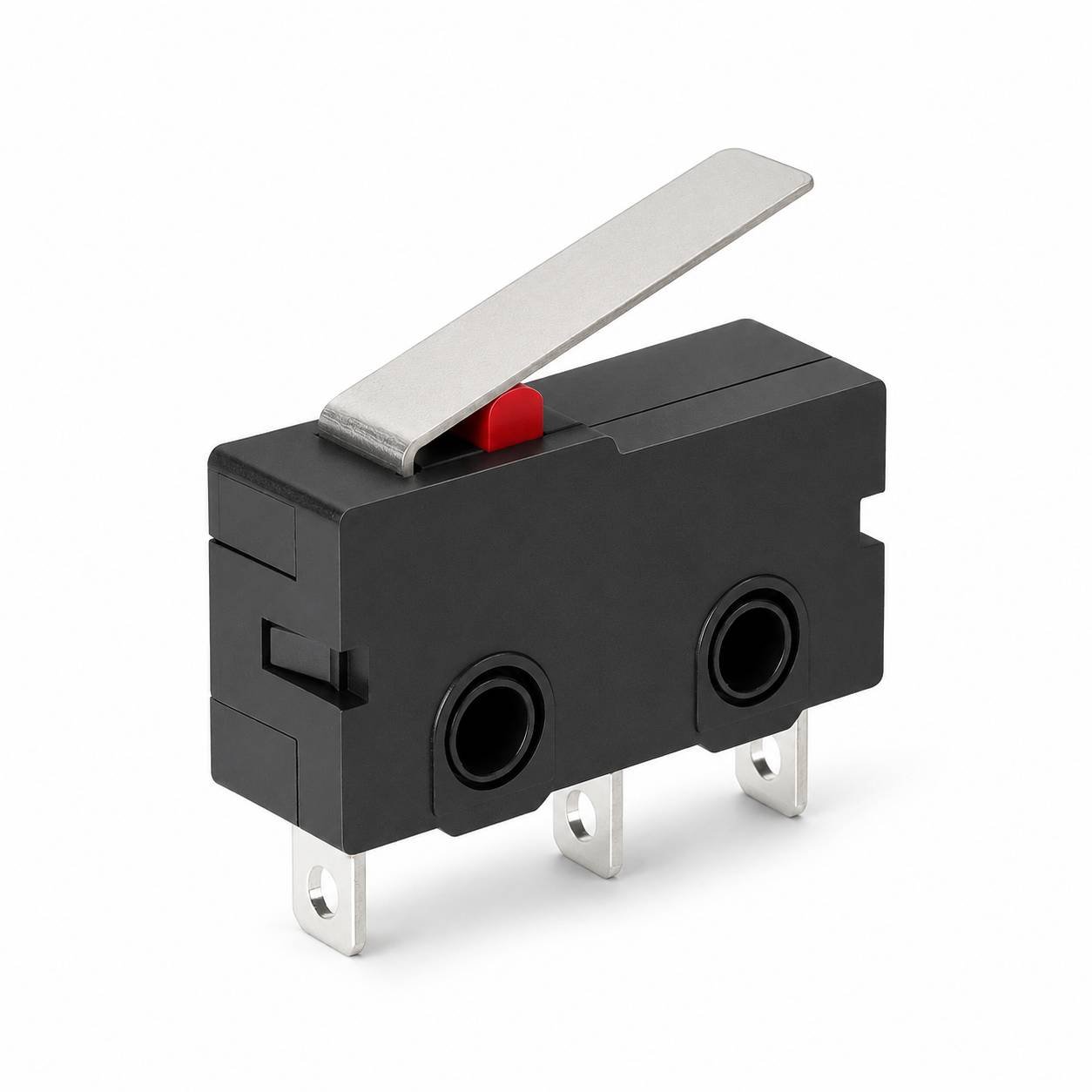 6A 250V AC Micro Limit Switch – SPDT 3-Pin with Long Straight Metal Hinge Lever for Automation & Robotics