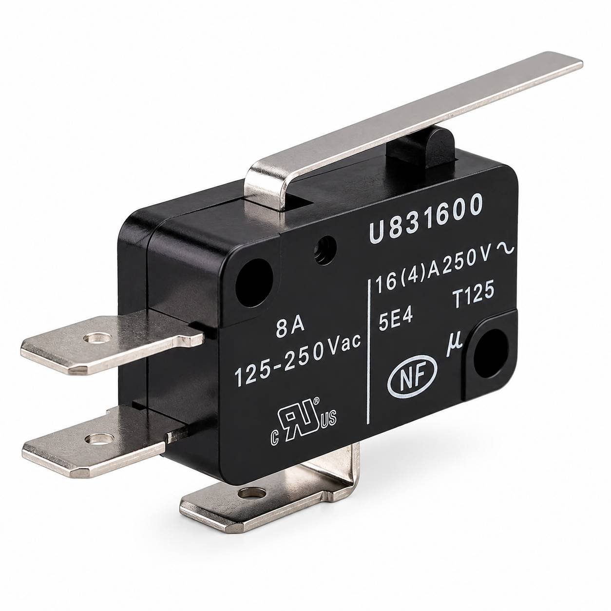 BulkyBaba U831600 Heavy-Duty 16A 250V AC Micro Limit Switch – SPDT 3-Pin with Long Straight Metal Lever