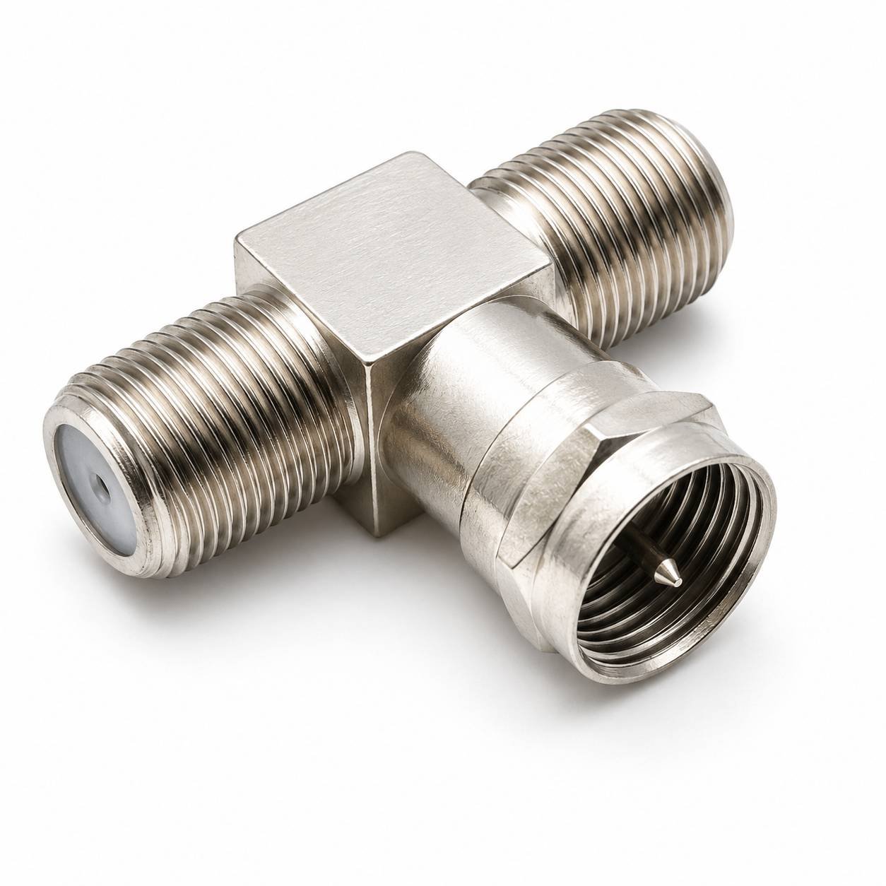 Premium F-Type T-Adapter (1 Male to 2 Female) | Coaxial Cable Splitter for DTH, TV & CCTV | Bulkybaba